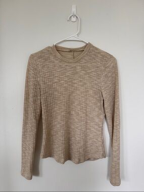 Free People Beige Ribbed Long Sleeve Top